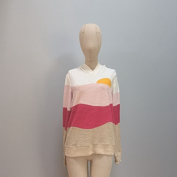Faherty Azores S Pink Beige White Striped Sunset Hoodie - Small - Picture 2 of 8